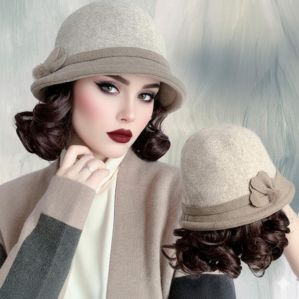 Woolen Fisherman Hat With Integrated Wig For Short Curly Hair Women Winter Warm Caps For Elderly Ladies Autumn And Winter Fashion Hats