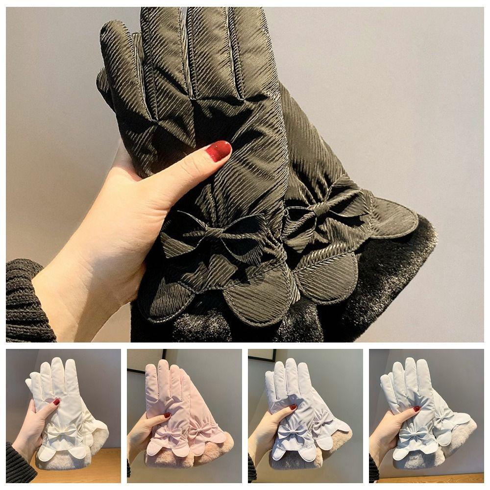 Down Cotton Plush Thickened Gloves Soft Satin Windproof Gloves Cute Ears Finger Mittens  Autumn