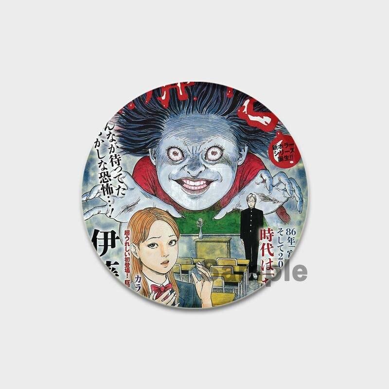 58 мм новая брошь с героями мультфильмов Дзюндзи Ито, аниме ужасов, эмалированная булавка из сплава, фильмы ужасов, аксессуары для творчества, детский подарок, 58 мм, значок с мультяшным рисунком