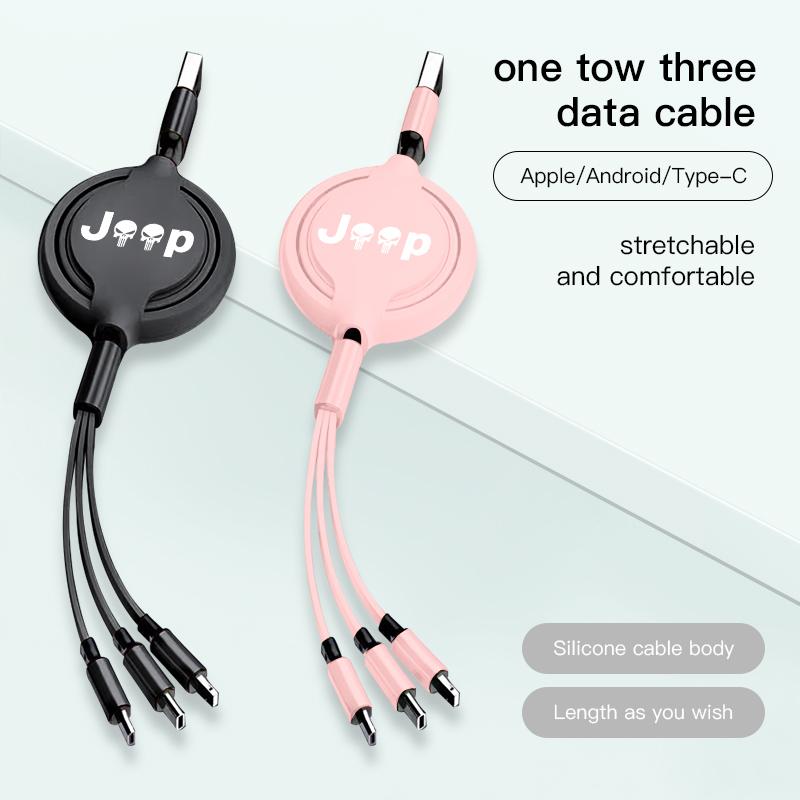 Cup Holders 3 in 1 Telescopic Cable Mobile Phone 3A Fast Charging USB Cable For Jeep Renegade Wagoneer Avenger Recon Wrangler JK