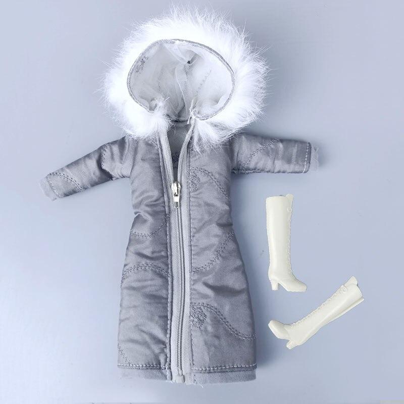 Серое зимнее теплое длинное пальто с капюшоном для куклы Барби, одежда, парка для 1/6 куклы BJD, куртка 1:6, аксессуары для кукол, детские игрушки