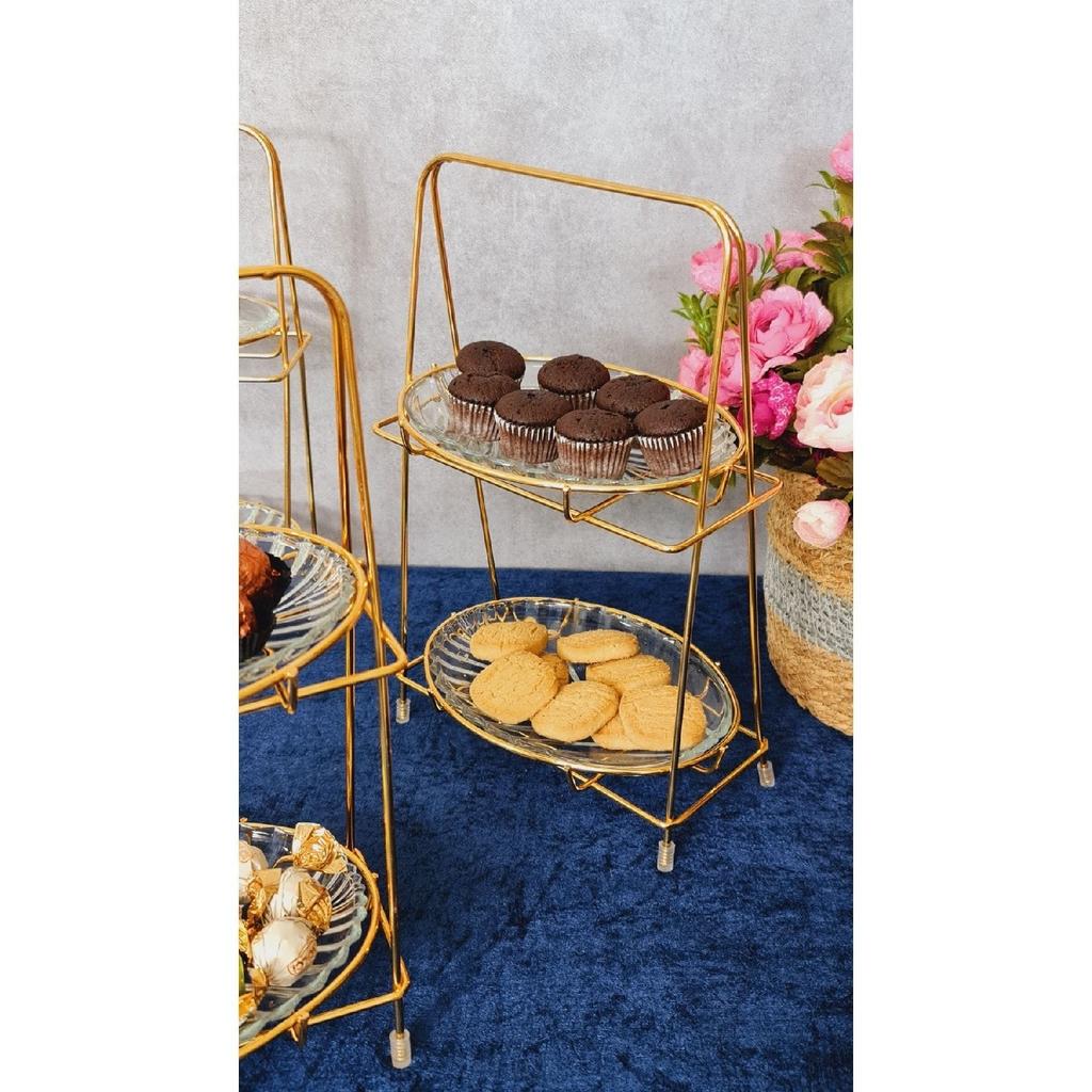 2-х уровневая золотая полка, сахарница, презентационная стеклянная тарелка