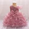 Luxury Baby Sequin Party Dress For Girl Christmas Toddler Layered Bow 1st Birthday Wedding Girl Dresses Formal Lace Baby Clothes