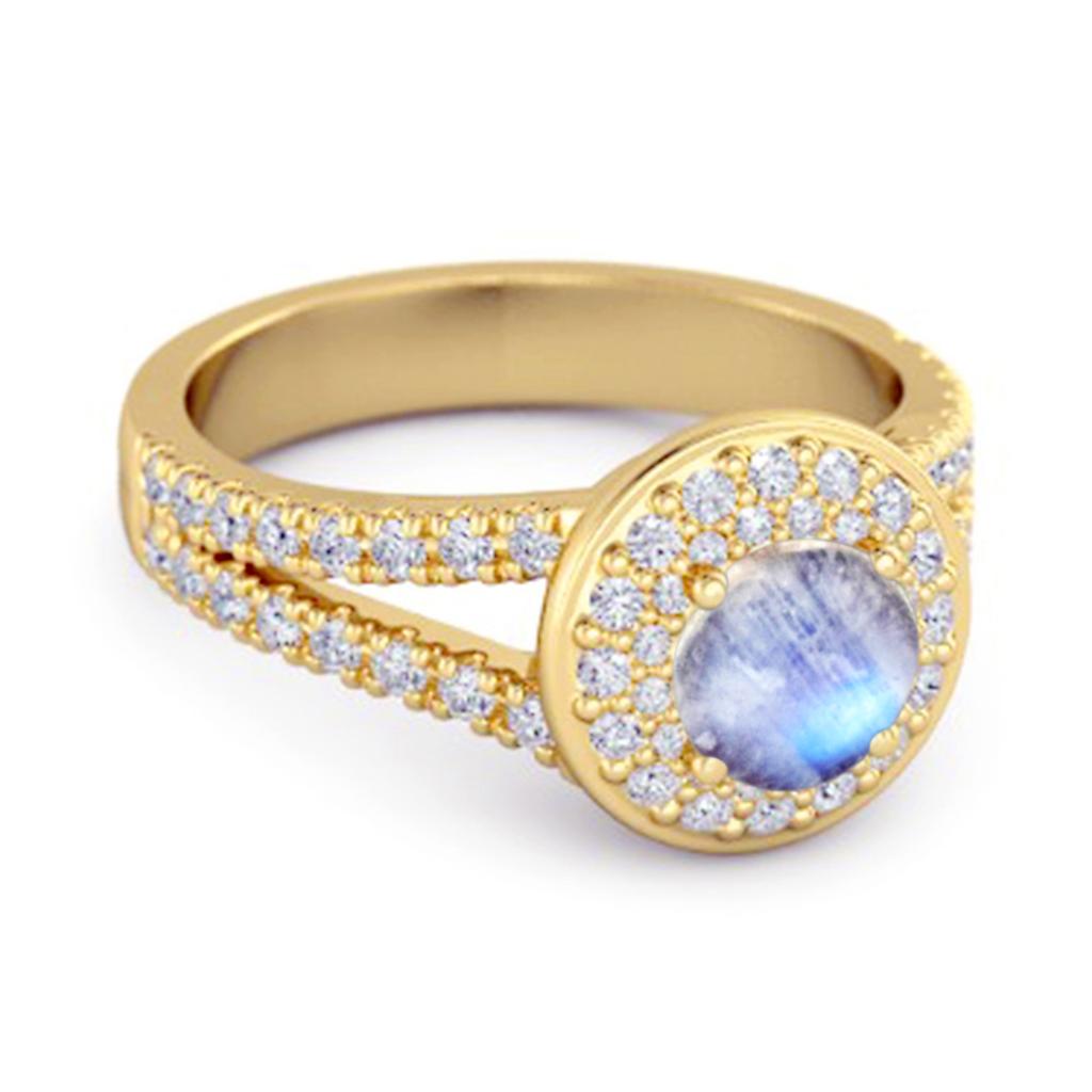 Moonstone Double Halo Accents Ring -925 Sterling Silver Gold Vermeil