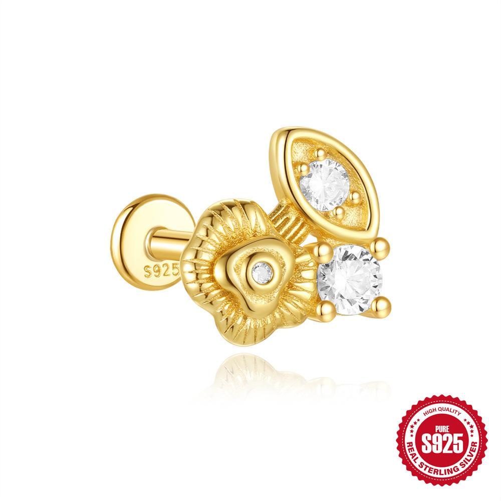 S925 Tremella Decoration Женские серьги-гвоздики из стерлингового серебра с простым темпераментом и маленьким цирконием с плоским дном Серьги-подвески с темпераментом