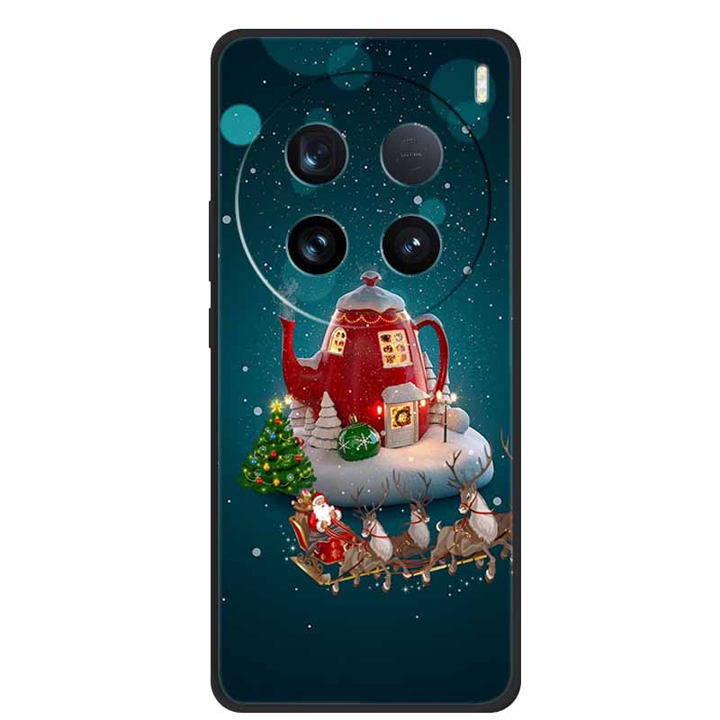 Christmas Phone Cases For Vivo X100 Ultra Pro 5G Case Black Silicone TPU Soft Cover For vivo X100 6.78" Santa Claus Bumper Funda