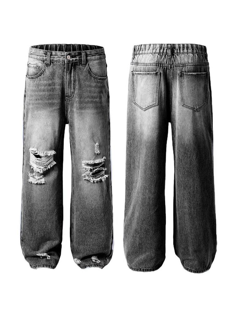 2025 Women's Trendy Ripped Straight-Leg Jeans - European and American Style, Loose Fit