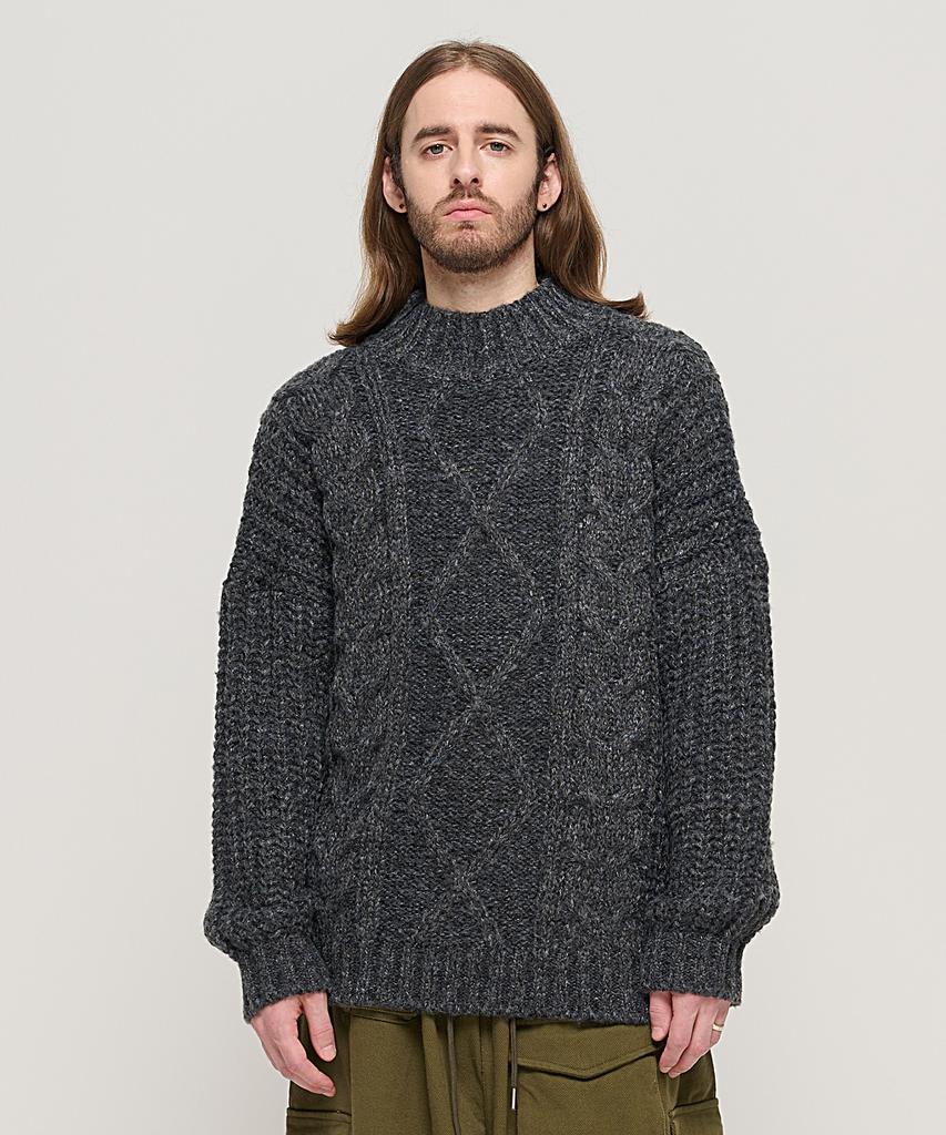 CARGOBROS Semi-Over Cable Mock Neck Knit (Charcoal)