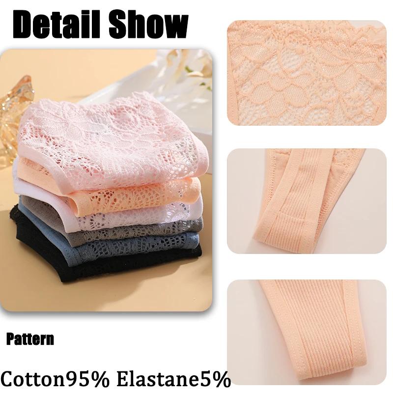 3PCs Low Waisted G-String Women American Lace Lady Cotton-Back Breathable Sheer Thin Strap Metal Thong