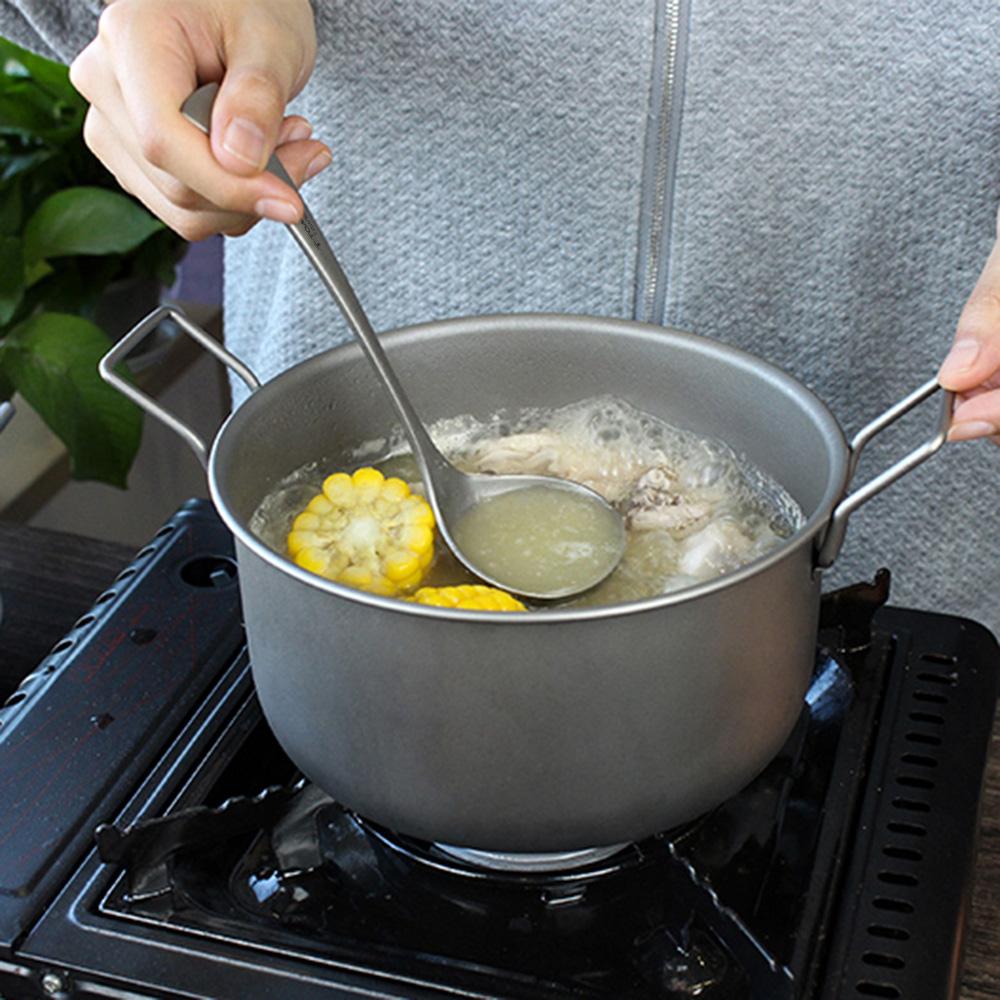 TOMSHOO Суповая ложка из чистого титана с длинной ручкой, бытовая и кемпинговая, на открытом воздухе