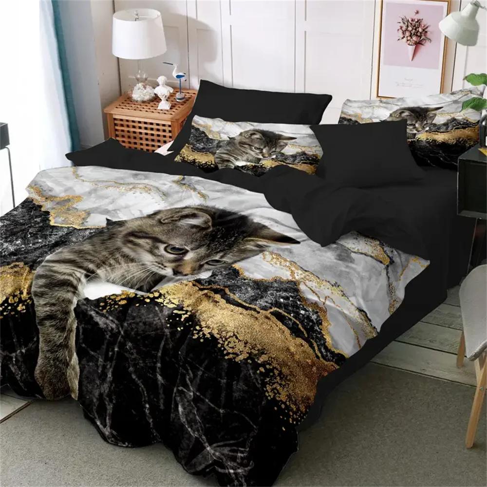 Whimsical Cat Lover's Duvet Cover Set - Soft, Breathable, and Comfortable Pet Cat Pattern Bedding with 3D Animal Theme