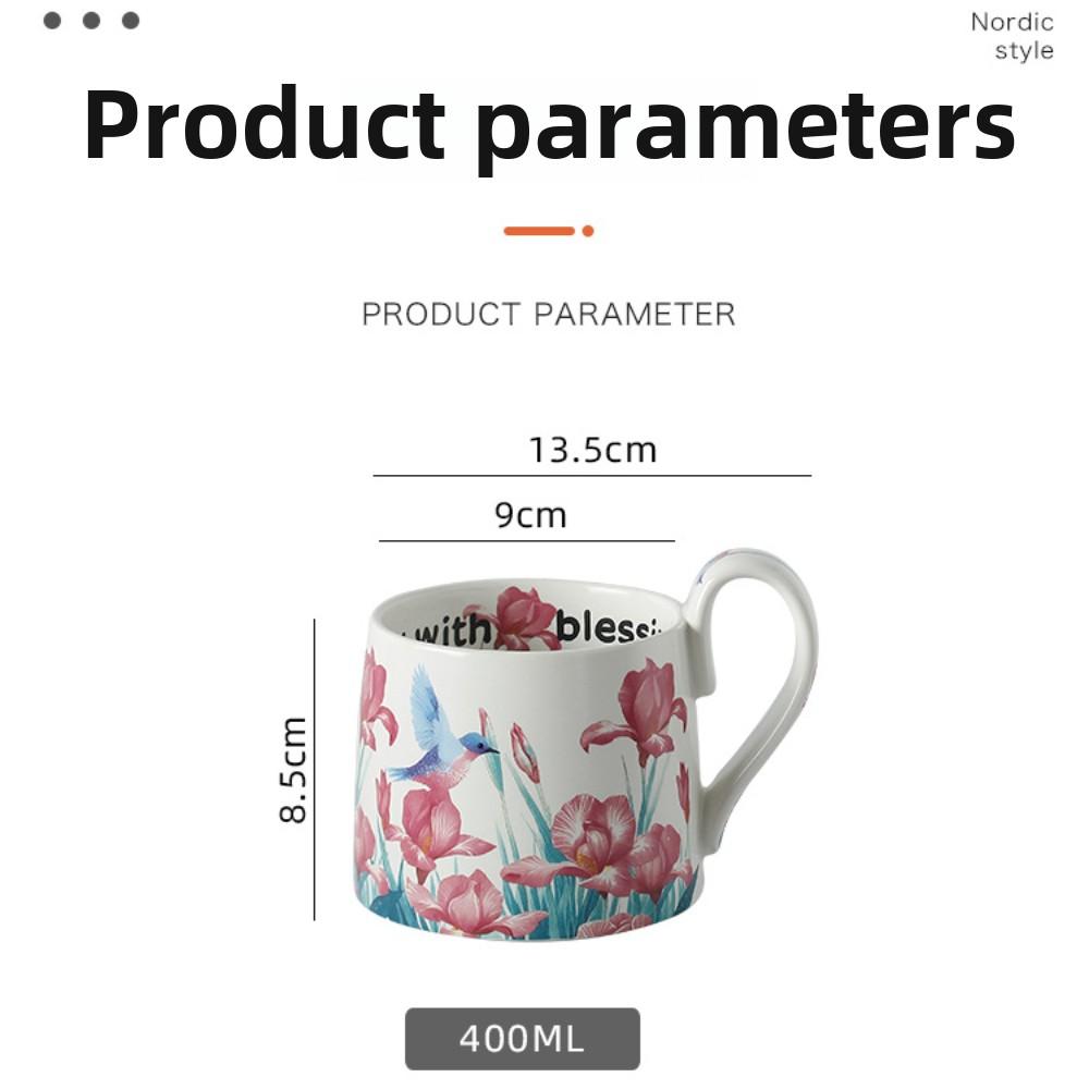 Hand Painted Cartoon Flower Large Capacity Mug Ceramic Cup High Value Coffee Cup Water Cup