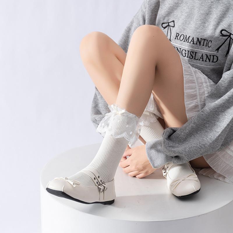 Девичьи весенне-осенние носки с кружевными бантами, девичьи гольфы до середины икры в стиле Лолиты, осенне-зимние студенческие носки в балетном стиле