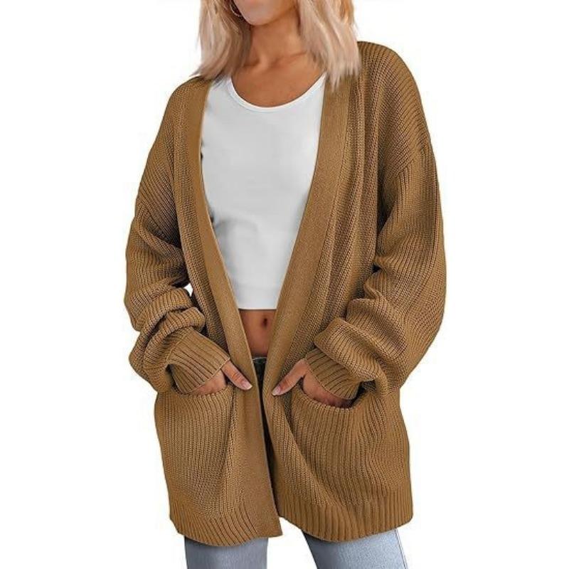 Autumn Winter Loose Casual Cardigan Pocket Sweater Ladies Solid Color Knitting All-match Outwear Female Top