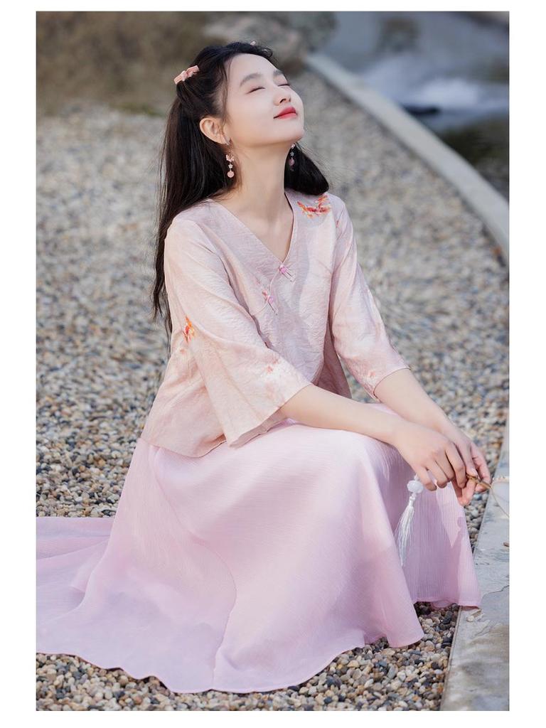 Современный китайский дзен Свободный женский ханьфу большого размера Юбка и топ