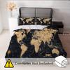 3Pcs Vintage World Map Duvet Cover Set, Black Golden Compass Print Bedding with Pillowcases for Bedroom Decor