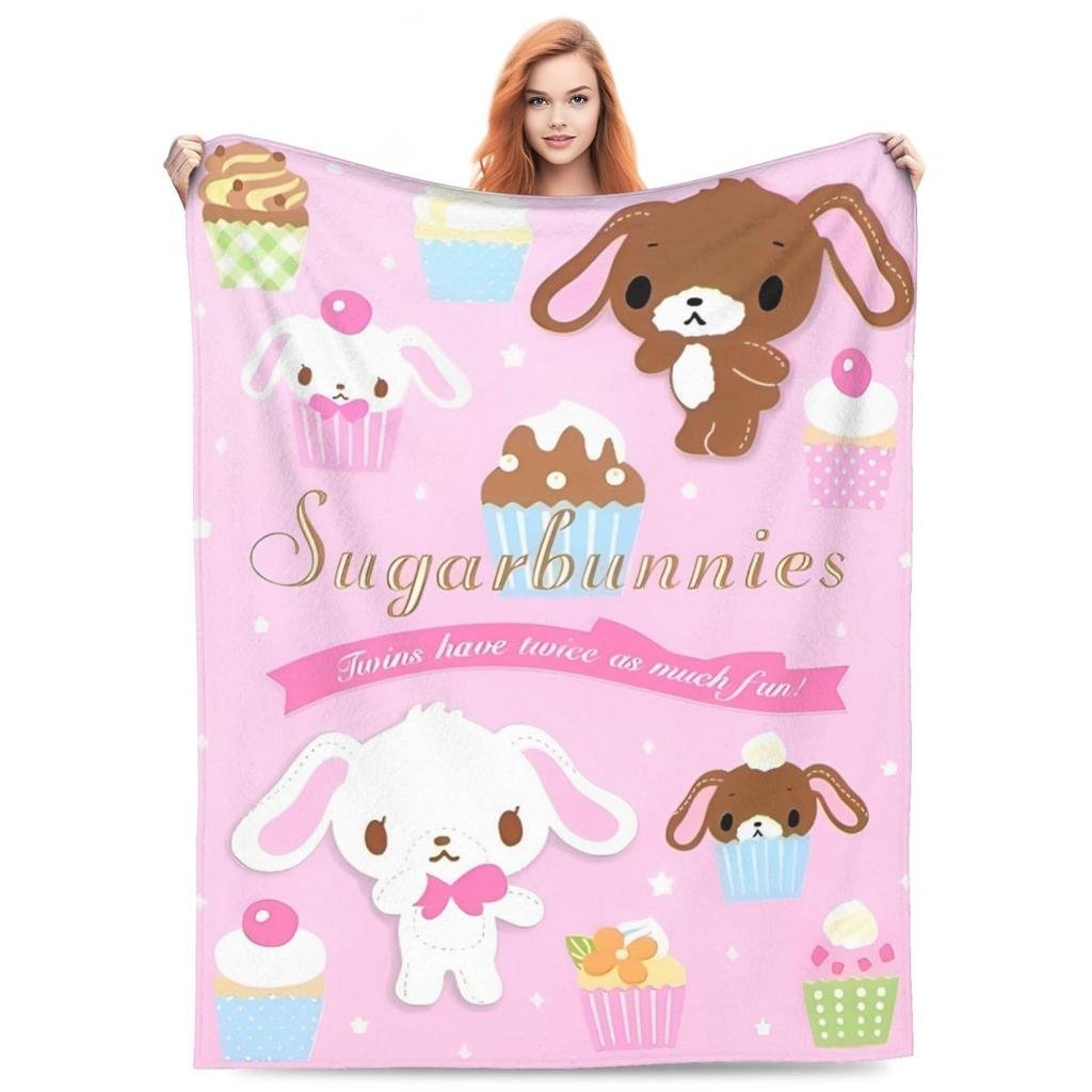 Cute Cartoon Bunny Print Flannel Throw Blanket – Super Warm Soft Plush Quilt for Sofa, Bedroom or Travel, Lightweight Fleece