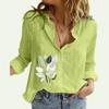Ladies Floral Print Shirt Summer&autumn Casual Button-down Linen Top Women Fashion Long Sleeve Blouses