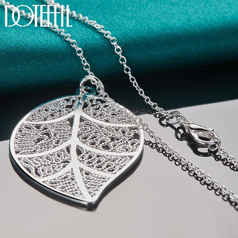 DOTEFFIL 925 Sterling Silver Large Leaf Pendant Necklace Wedding Fashion Jewelry
