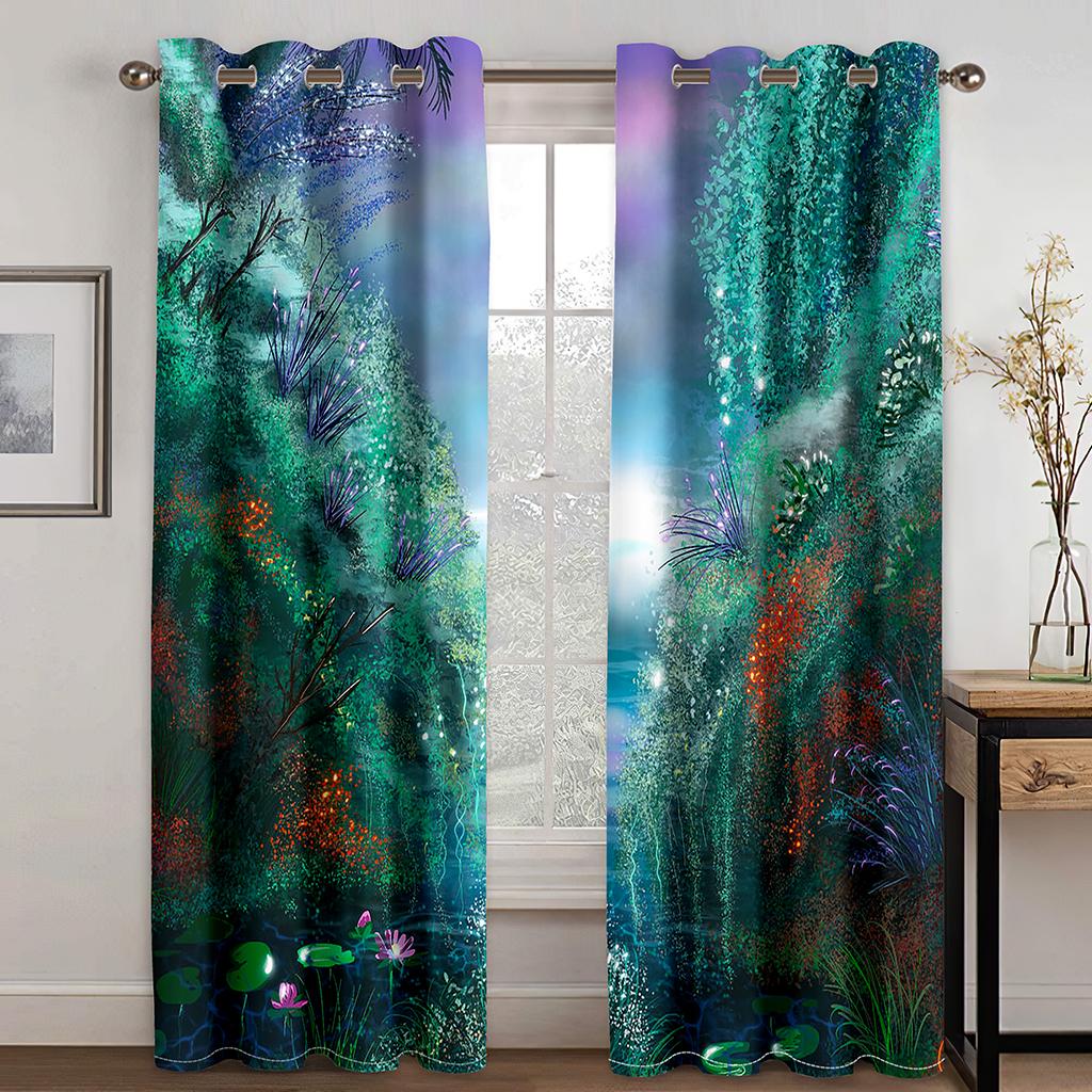 Причудливый пейзаж с рисунком животных 3D цифровая печать занавеска фантазийная сцена уединение слабое затемнение занавеска ткань две части