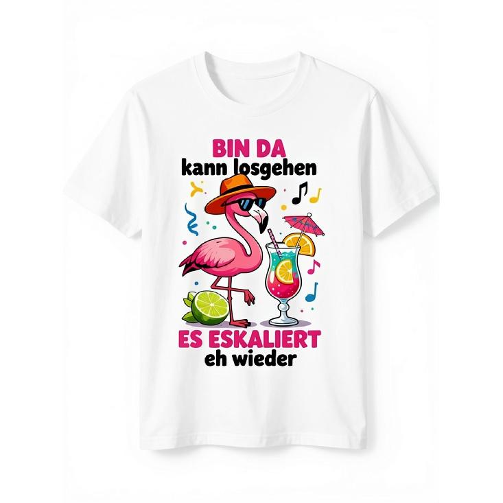 Unisex short-sleeve cotton t-shirt with funny flamingo cocktail graphic, crew neck relaxed fit for summer parties and casual wear