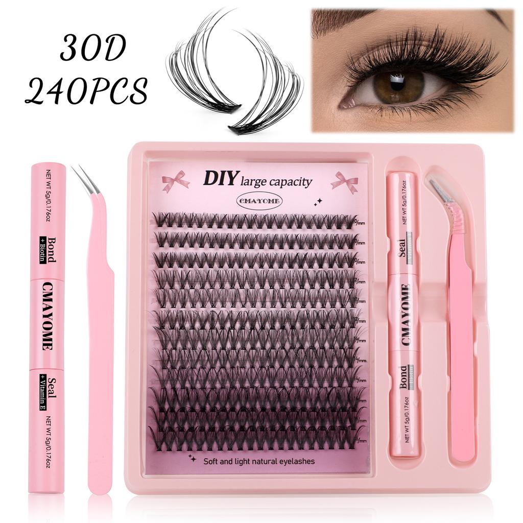 Segmented 10D-100D False Eyelashes DIY Kit, D Curl, Cluster Lashes, Natural & Voluminous