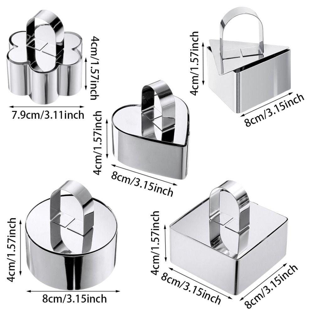 4Pcs Stainless Steel Cake Ring Mold Reusable Easy Release Cooking Ring DIY Baking Surface Smooth Dessert Food Molds with Pushers