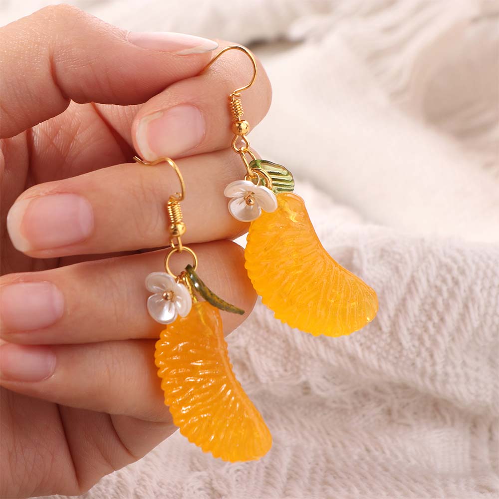 Leaf Orange Sliced Earrings Simulated Fruits Y2K Handmade Earrings Fruit Ear Jewelry  Women