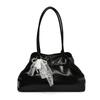 PU Leather Shoulder Bag Tote Bag with Bow Lace Pendant Versatile Armpit Bag Solid Color Large Capacity Underarm Bag Travel