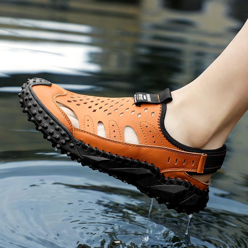 Мужские повседневные дышащие мягкие сандалии из натуральной кожи с ручной строчкой