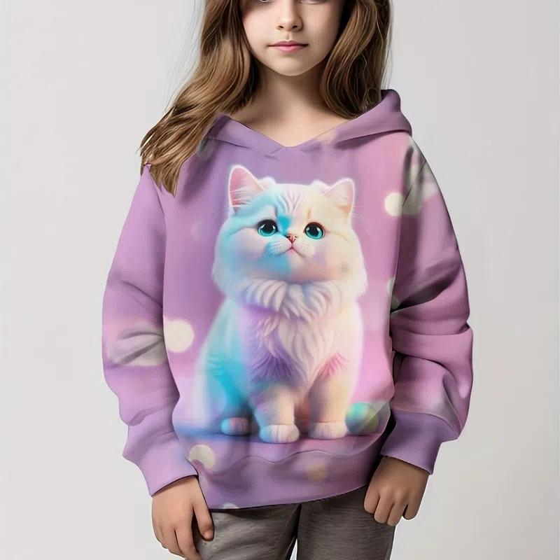 Толстовка с капюшоном для девочек с рисунком кота из мультфильма, детская одежда для девочек от 1 до 12 лет, удобная толстовка с длинным рукавом, детская одежда