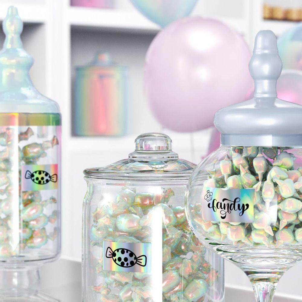 Glitter Holographic Silver Thermal Sticker Printable Thermal Printer Label Sticker  Name Tag