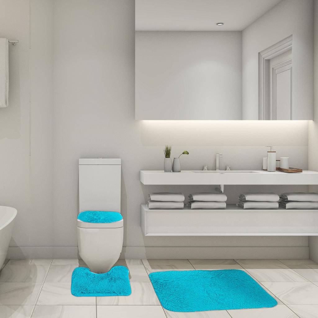 Набор декоративных ковриков для ванной комнаты из 3 предметов: большой плюшевый коврик из синели, коврик и чехол на сиденье унитаза с нескользящей резиновой подложкой