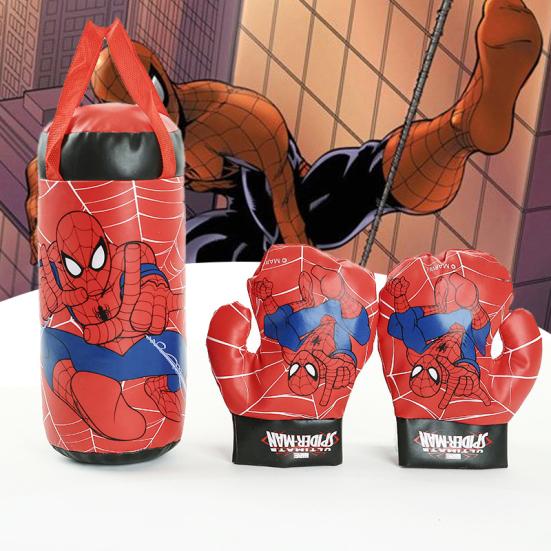 Boxing Toy Set Spiderman Printing Stress Relief PVC Decompression Punching Bag Gloves for Children