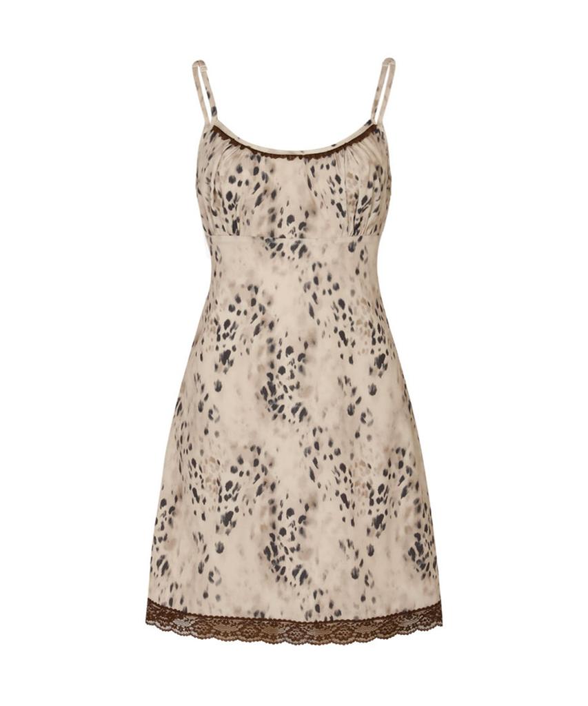 Lulu Seoul Leopard Lace Mini Dress (Brown)