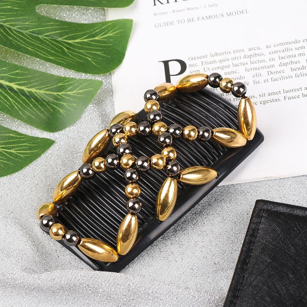 DIY Bun Maker Stretch Beaded Hair Clip Elastic Hairpin Double Comb Magic Hair Comb