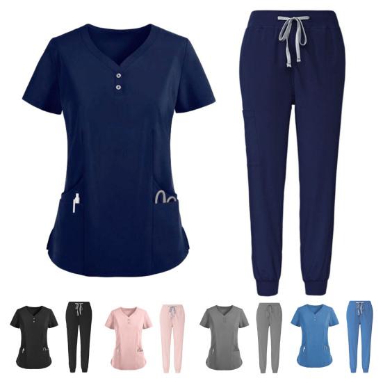 2 шт./компл. комплект унисекс больничной формы с v-образным вырезом и короткими рукавами, карманы, топы, брюки с эластичной резинкой на талии, быстросохнущие больничные стоматологические скрабы для медсестер, униформа