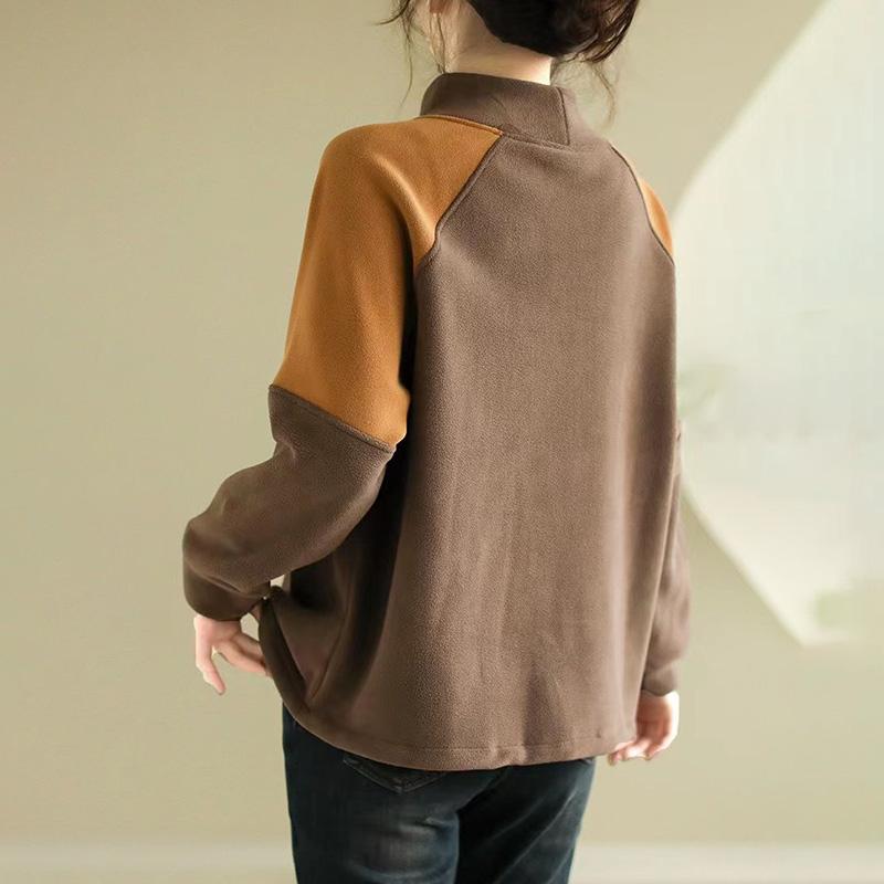 Свитшот для женщин из хлопка, свободного покроя, из флиса, утолщенный, удобный, с высоким воротом, повседневный, свитшот