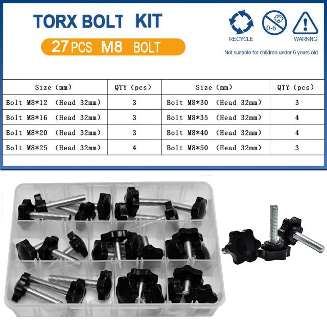 Hand Knob Screws Bolt kit M5 M6 M8 Plum Handle Six-star Glue Star Shape Head Thread Clamping Thumb Handle Machine Bolts Nut