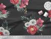Soimoi Черная полиэфирная креповая ткань с цветочным принтом пионов и анемонов 1 ярд 42 дюйма