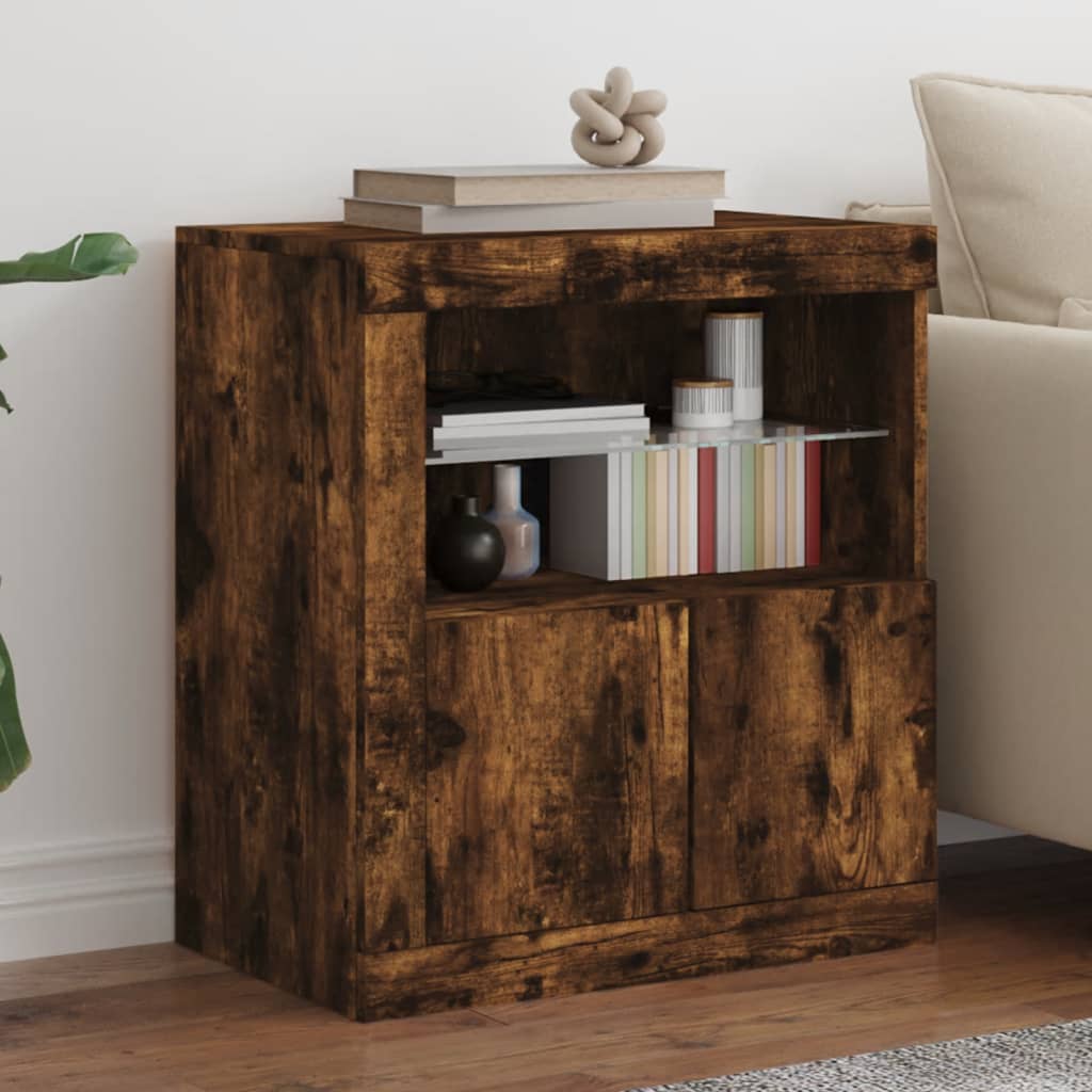 Sideboard with LED Lighting Smoked Oak 60.5 x 37 x 67 cm