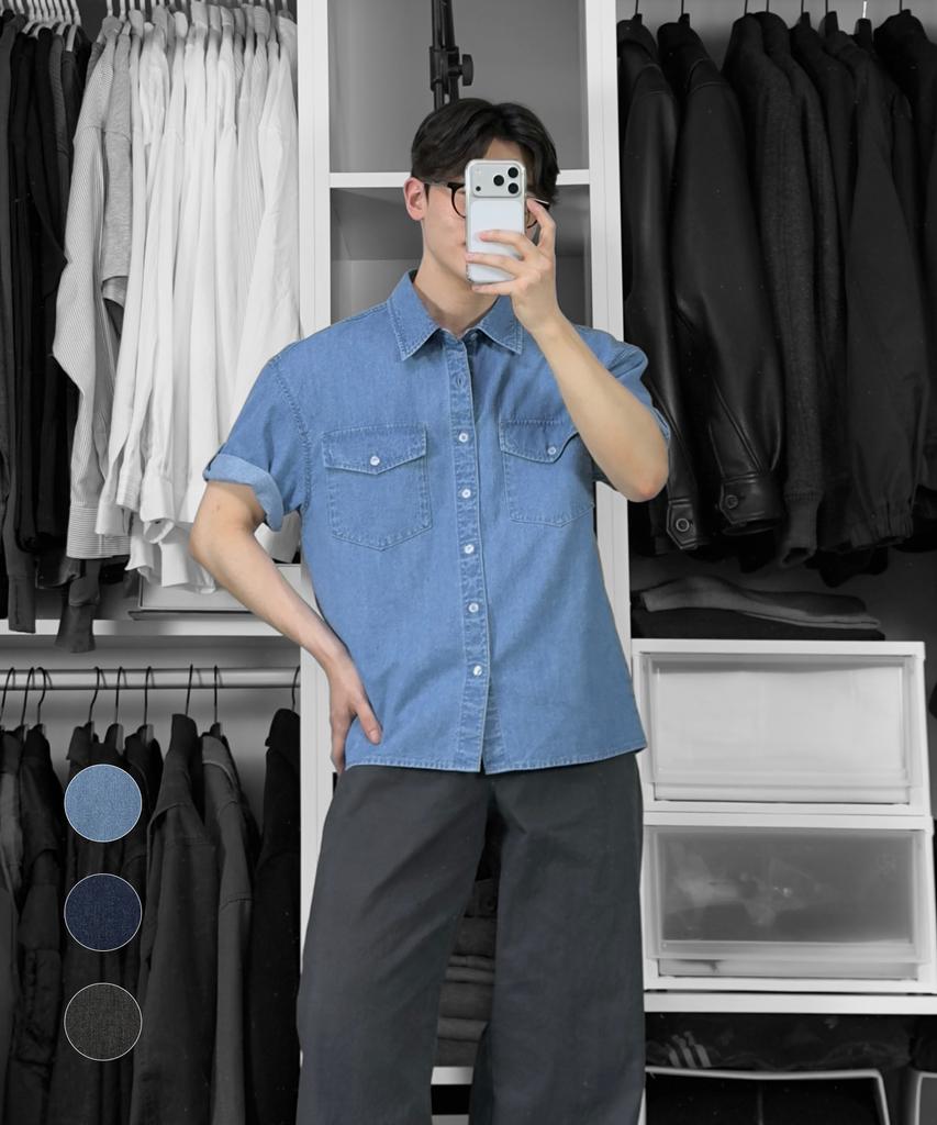 DRAW FIT [Genflox X Drawfit] Льняная джинсовая рубашка с подворачивающимися рукавами [3 цвета]