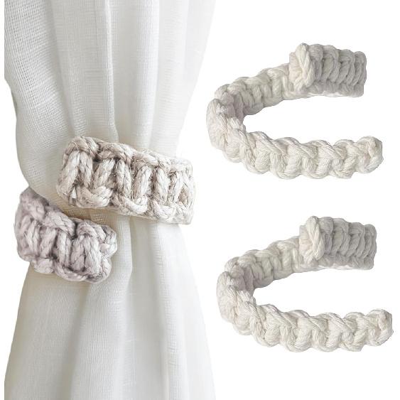 Braided Jute Curtain Tiebacks Set of 2, Rustic Curtain Tie Backs for Curta, Decorative Drapery Holdbacks Bohemian and Farmhouse Style for Lightweight
