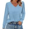 Women's Fashion Casual Long Sleeve Solid Color Shirt Women's V-Neck Tops