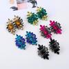 European and American Retro Fashion Color Blocked Flower Studded Crystal Gemstone Earrings