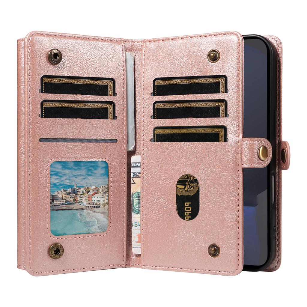 For Samsung Galaxy S24 FE Case YIKATU YK-008 Zipper Wallet Leather Phone Cover with Shoulder Strap