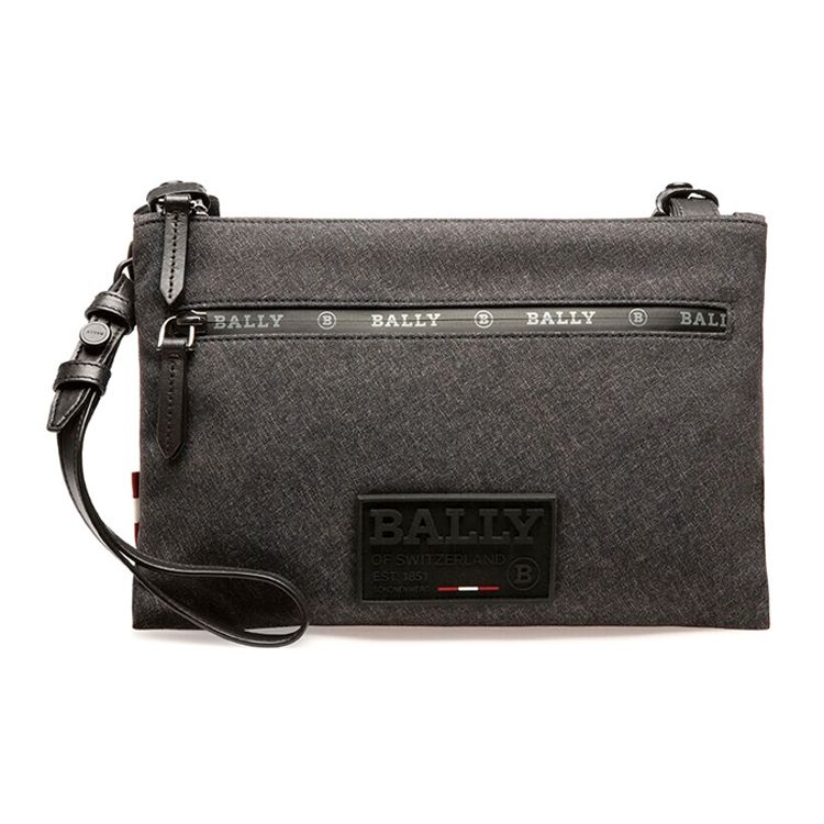 Bally Removable Shoulder Strap Zipper Closure Nylon Clutch Men clutch Gray 6236798
