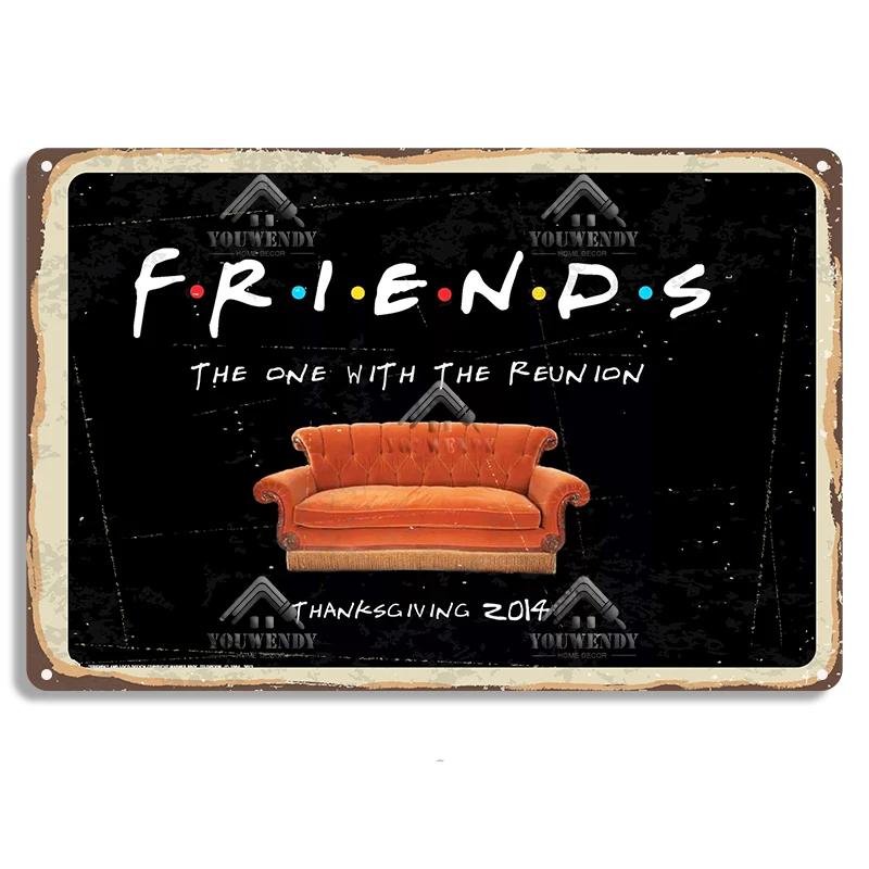 Кофе из Центральной кофейни «Друзья», Винтажная металлическая жестяная вывеска, Декоративная табличка, Ретро тарелка Кафе Кухня Гостиная Бар Постер, UW83