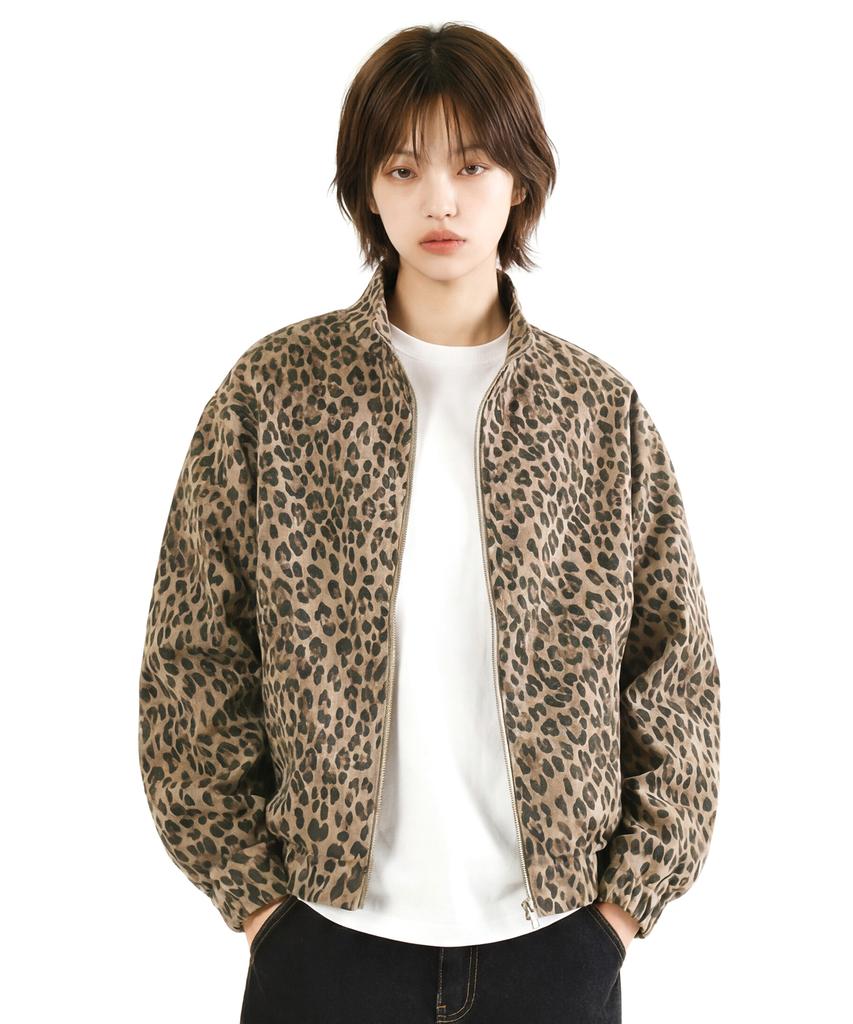 Qt8 Garments Lb Washed Leopard Harrington Jacket (Beige)