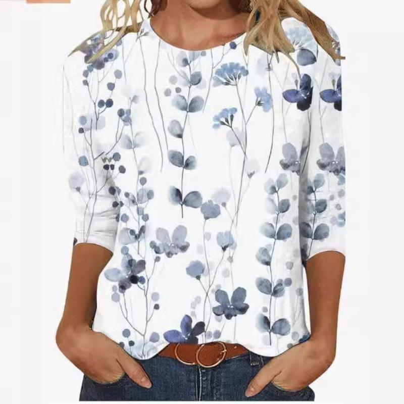 Летняя футболка-пуловер с круглым вырезом и цифровым принтом 3D с рукавами три четверти